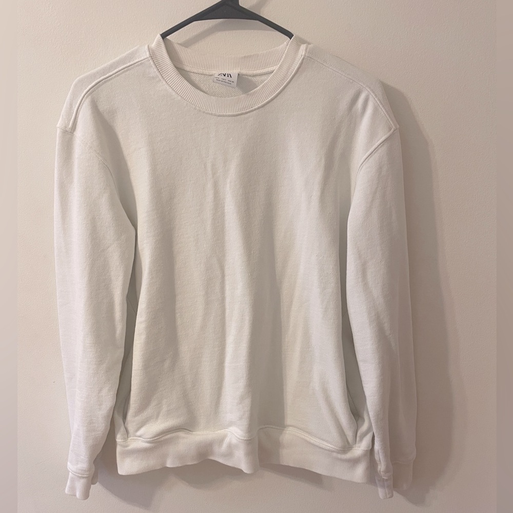 Zara Crewneck White Sweater Small with Pockets